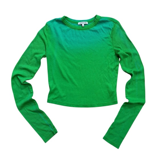 Cotton Citizen Verona Ribbed Crop Top Long Sleeve Knit Green Ombre Size Medium - Picture 8 of 8